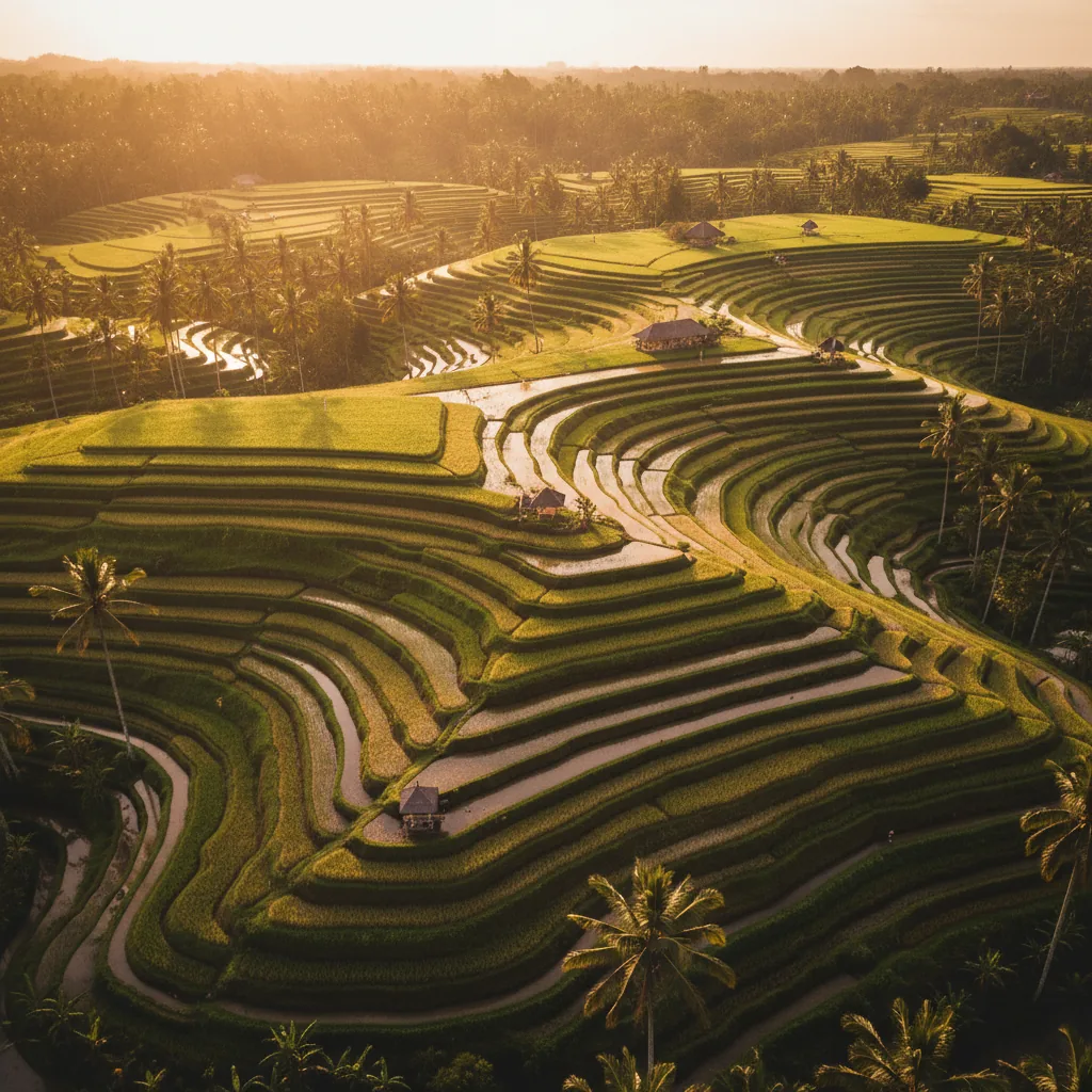 Bali rice terrace landscape during dry season with clear blue skies