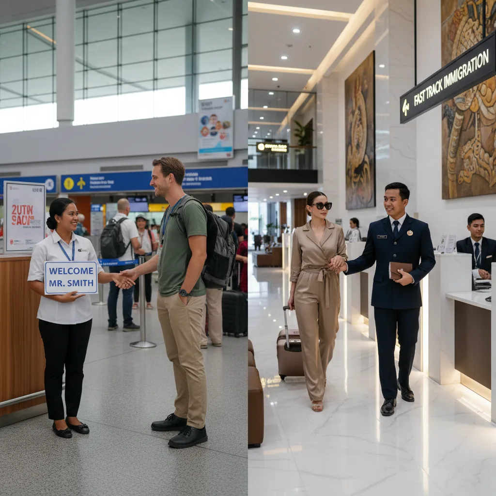 Bali airport meet and greet concierge welcoming family vs fast track immigration lane