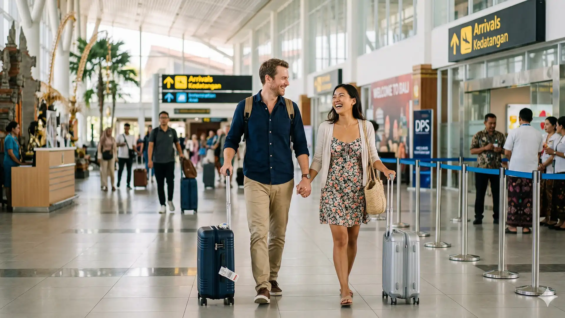 Bali Wedding and Honeymoon Arrival — Romantic frangipani garland welcome at Ngurah Rai DPS